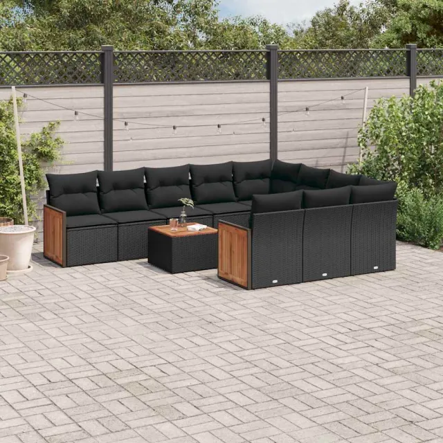 vidaXL 11-delige Loungeset met kussens poly rattan zwart, foto 2