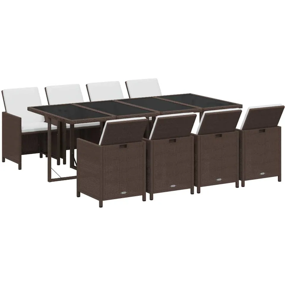 vidaXL 9-delige Tuinset met kussens poly rattan bruin