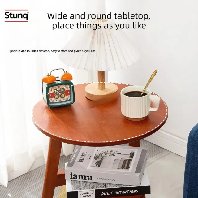 Stunq Dubbellaags salontafeltje in lichtbruin hout, retro bijzettafel voor woonkamer en slaapkamer