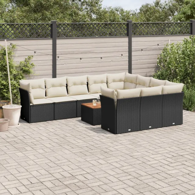vidaXL 11-delige Loungeset met kussens poly rattan zwart, foto 2