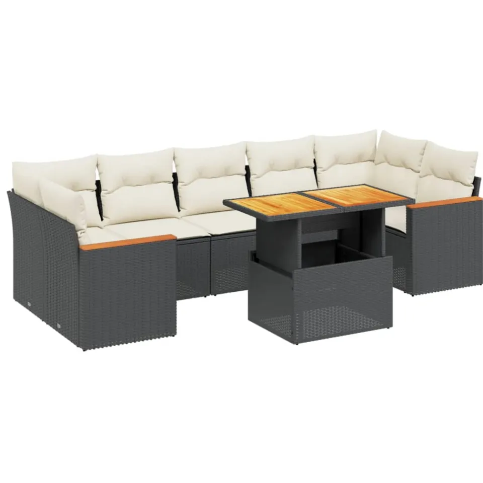 vidaXL 8-delige Loungeset met kussens poly rattan zwart