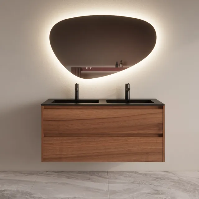 Boss & Wessing Badmeubelset BWS Riga Met Asia Wastafel Mat Zwart 120 cm Walnoot Bruin