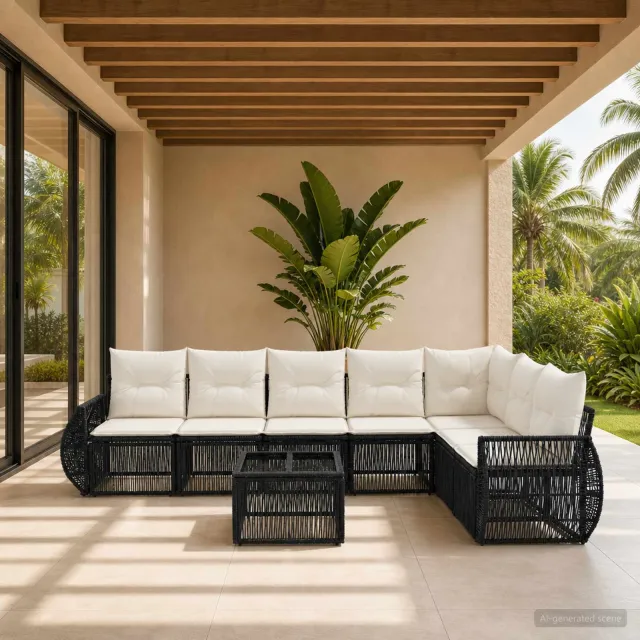 vidaXL Tuinbankenset 8 st Zwart en Cream Wit poly rattan, foto 2