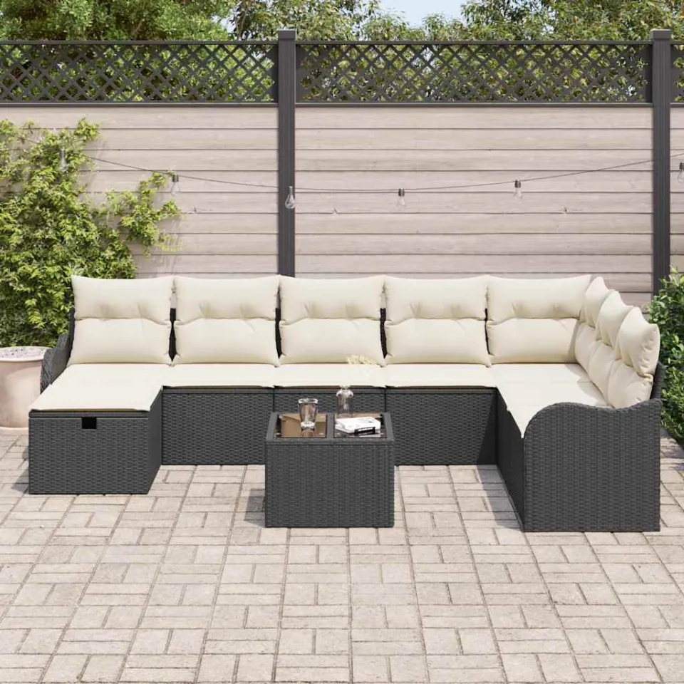 vidaXL Tuin Sofa Set 9 st Zwart poly rattan, foto 3