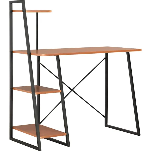vidaXL Bureau met schappen 102x50x117 cm zwart en bruin, foto 2