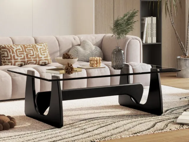 Nova Living Salontafel - Zwart Hout - Glas - Tafel - Design tafel - Coffee table - Koffietafel