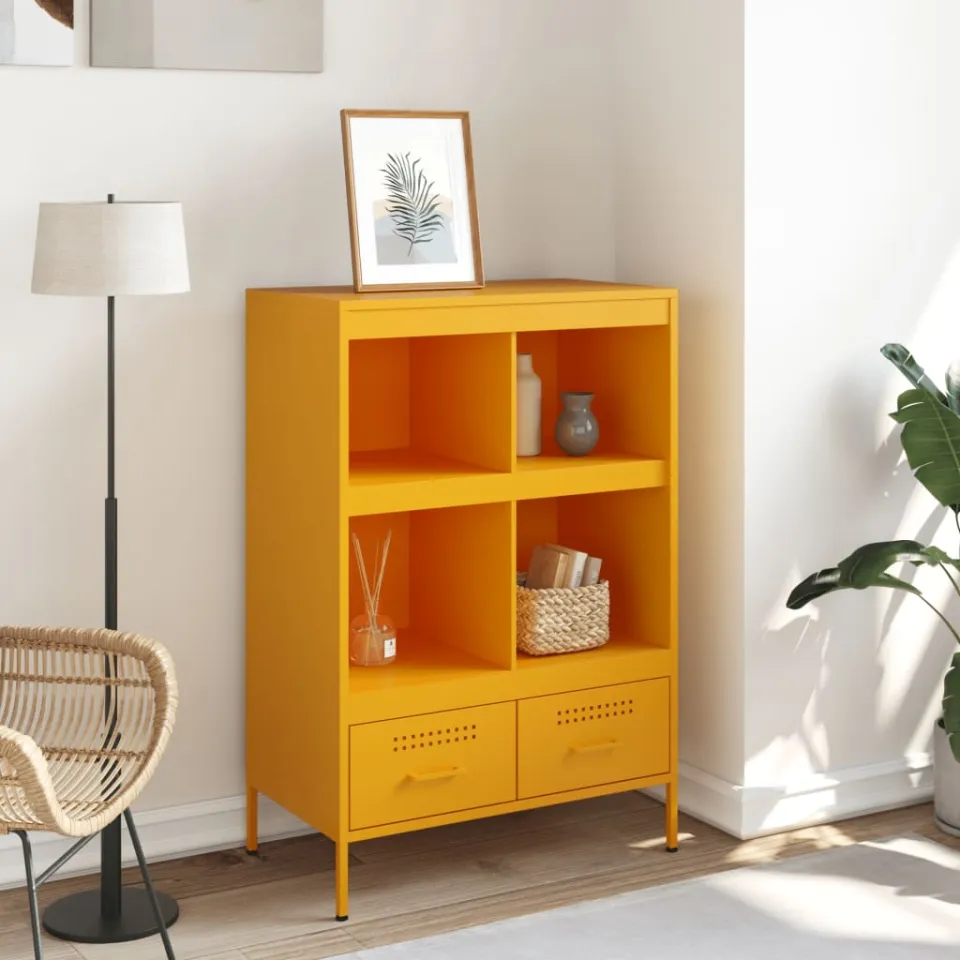 vidaXL Hoge kast 68x39x101,5 cm staal mosterdgeel, foto 3
