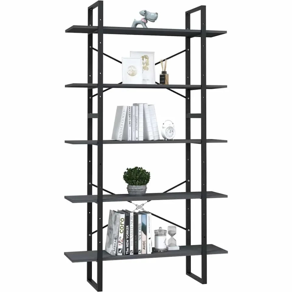 vidaXL Boekenkast met 5 schappen 100x30x175 cm massief grenenhout Grijs