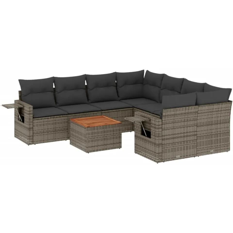 vidaXL 9-delige Loungeset met kussens poly rattan grijs