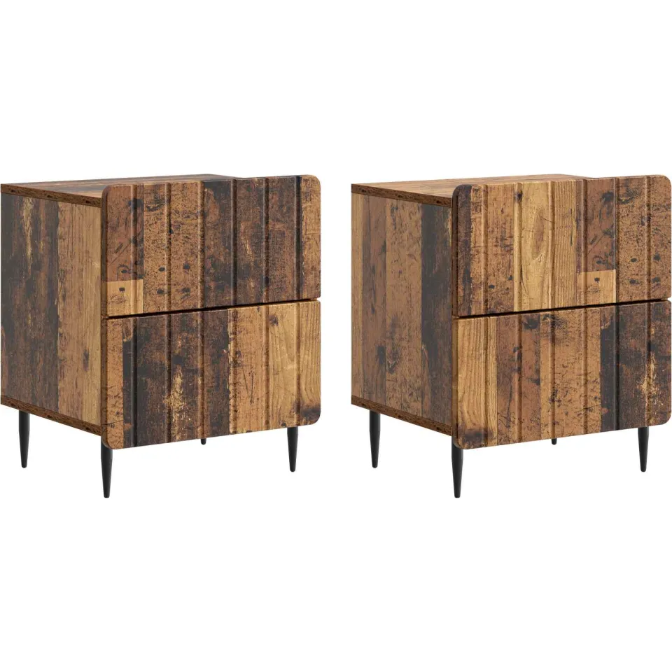 vidaXL Nachtkastje 2 st Oud hout 43 x 34,5 x 49,5 cm Bewerkt hout bruin, foto 3