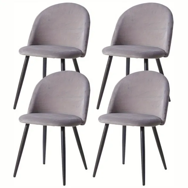 Corenia Vintage Stoelen – Fauteuils – Zittingen – Relax Stoelen – Velours Stoelen – Set Van 4 – Metalen Poten – Zacht Fluwelen Bekleding – Comfortabele Sponsvulling – Grijs