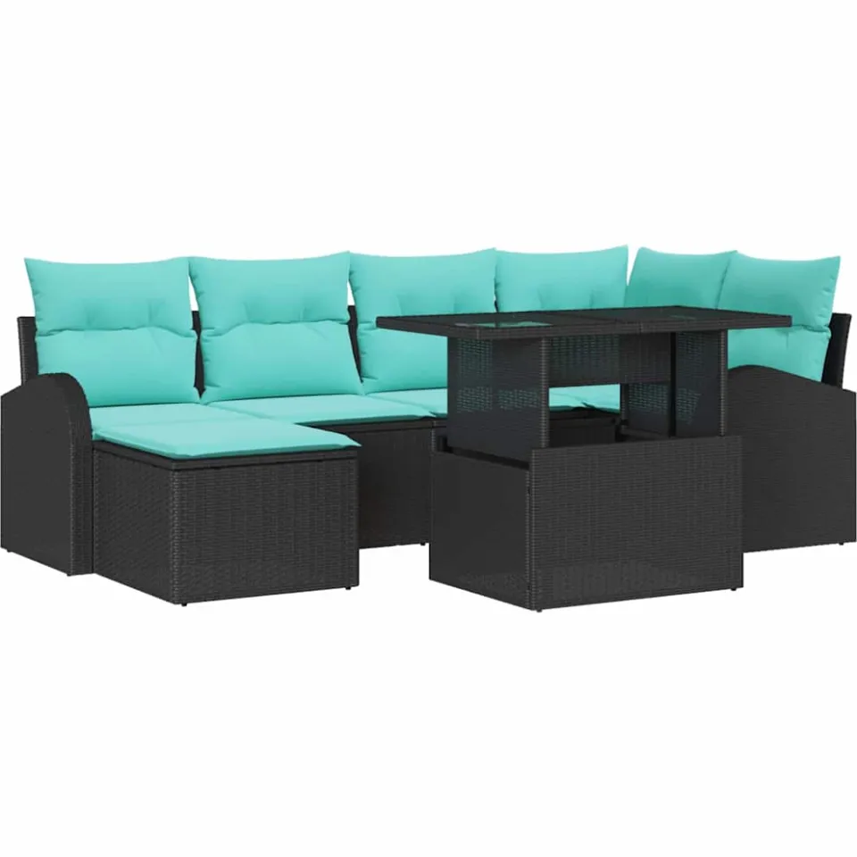 vidaXL Tuin Sofa Set 7 st Zwart Poly riet