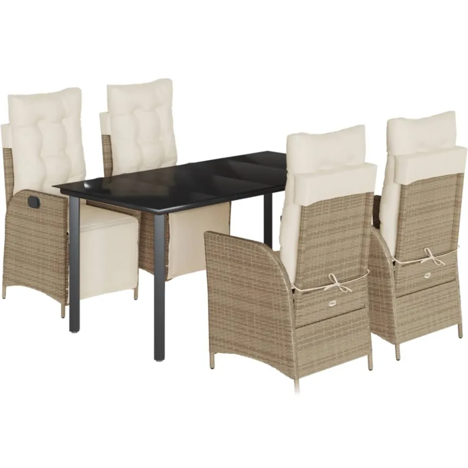 vidaXL 5-delige Tuinset met kussens poly rattan beige, foto 3