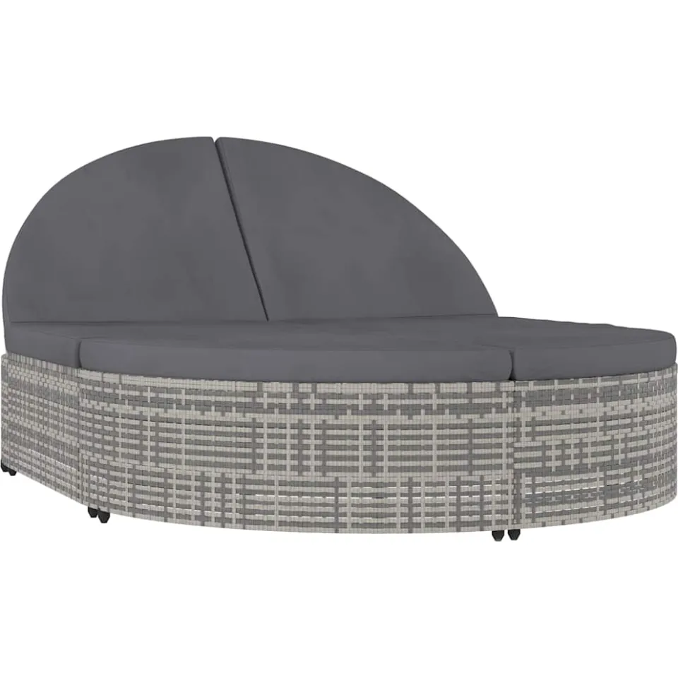 vidaXL Ligbed met kussens 2-persoons poly rattan grijs, foto 3