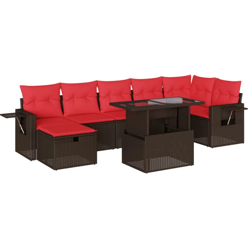 vidaXL 8-delige tuinbankset met kussens, bruin polyrotan, foto 3