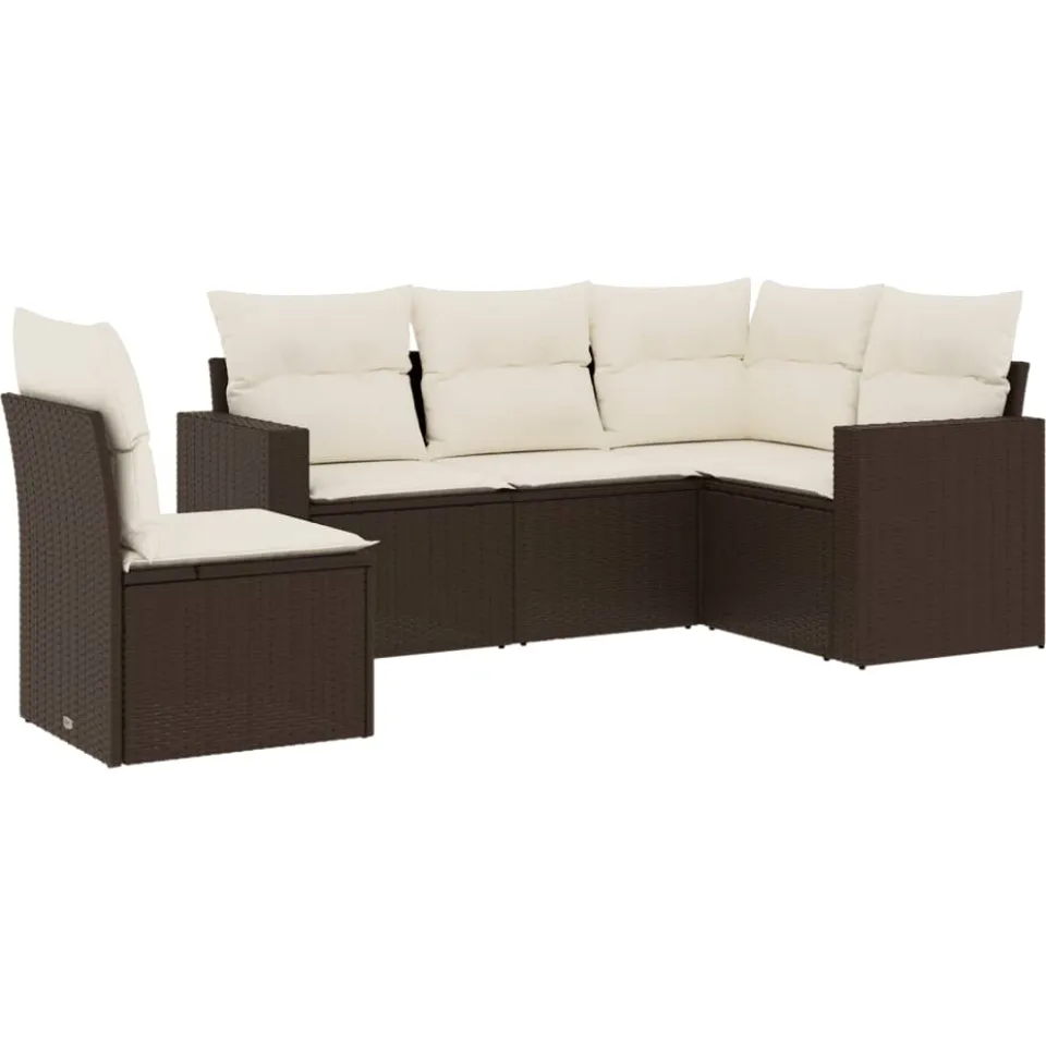 vidaXL 5-delige Loungeset met kussens poly rattan bruin, foto 3
