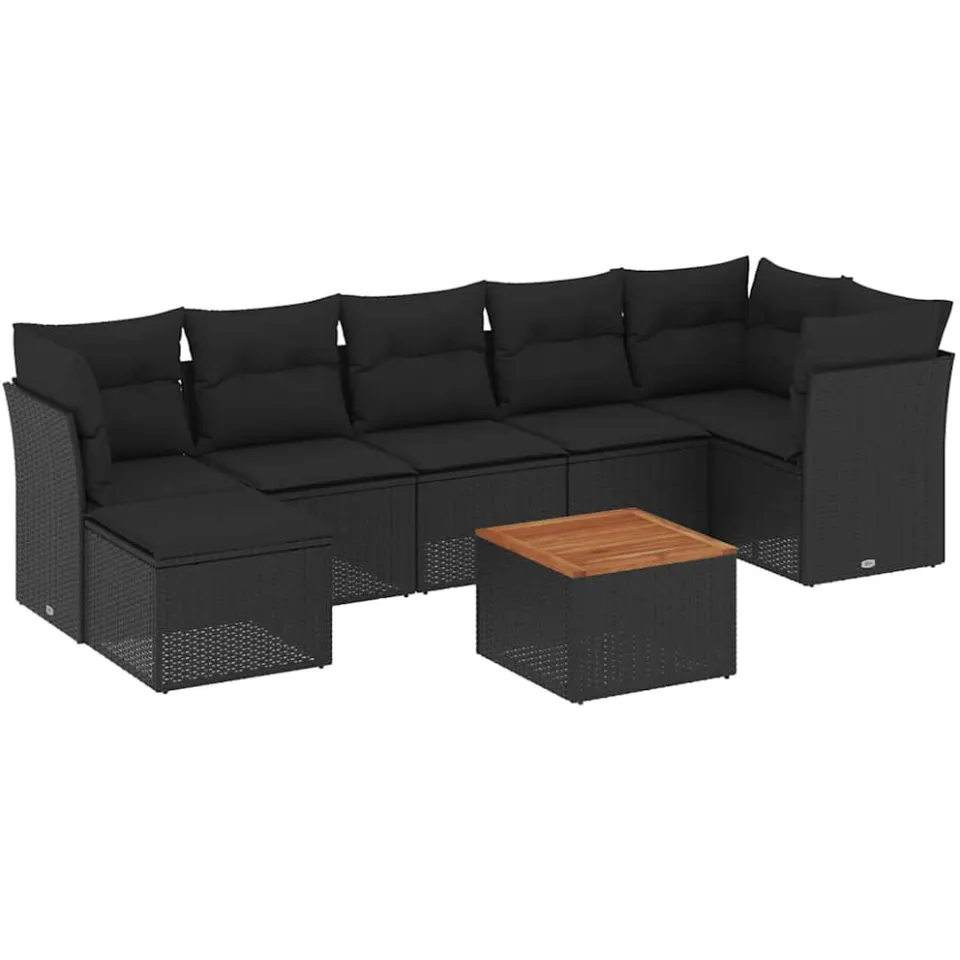vidaXL 8-delige Loungeset met kussens poly rattan zwart