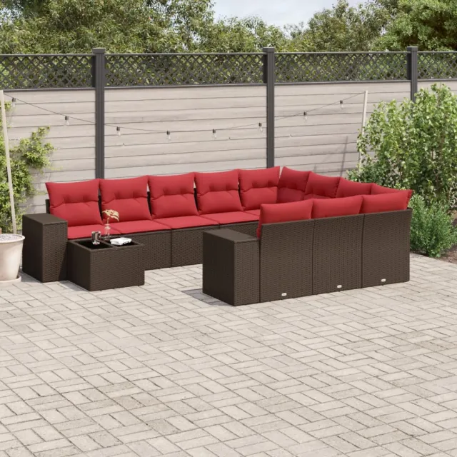 vidaXL 11-delige tuinbankset met kussens, bruin polyrotan, foto 2