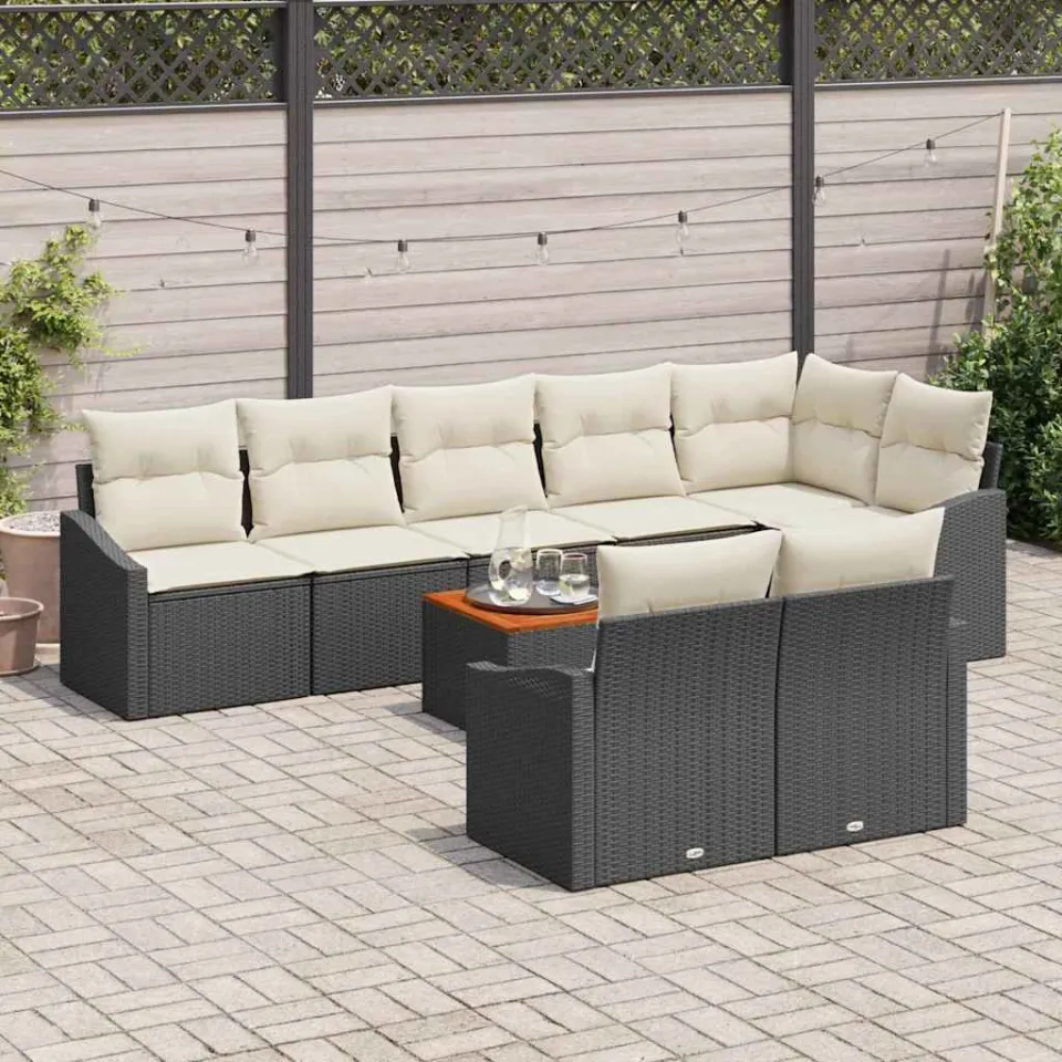 vidaXL Tuinbankenset 9 st Zwart en Crème poly rattan, foto 3