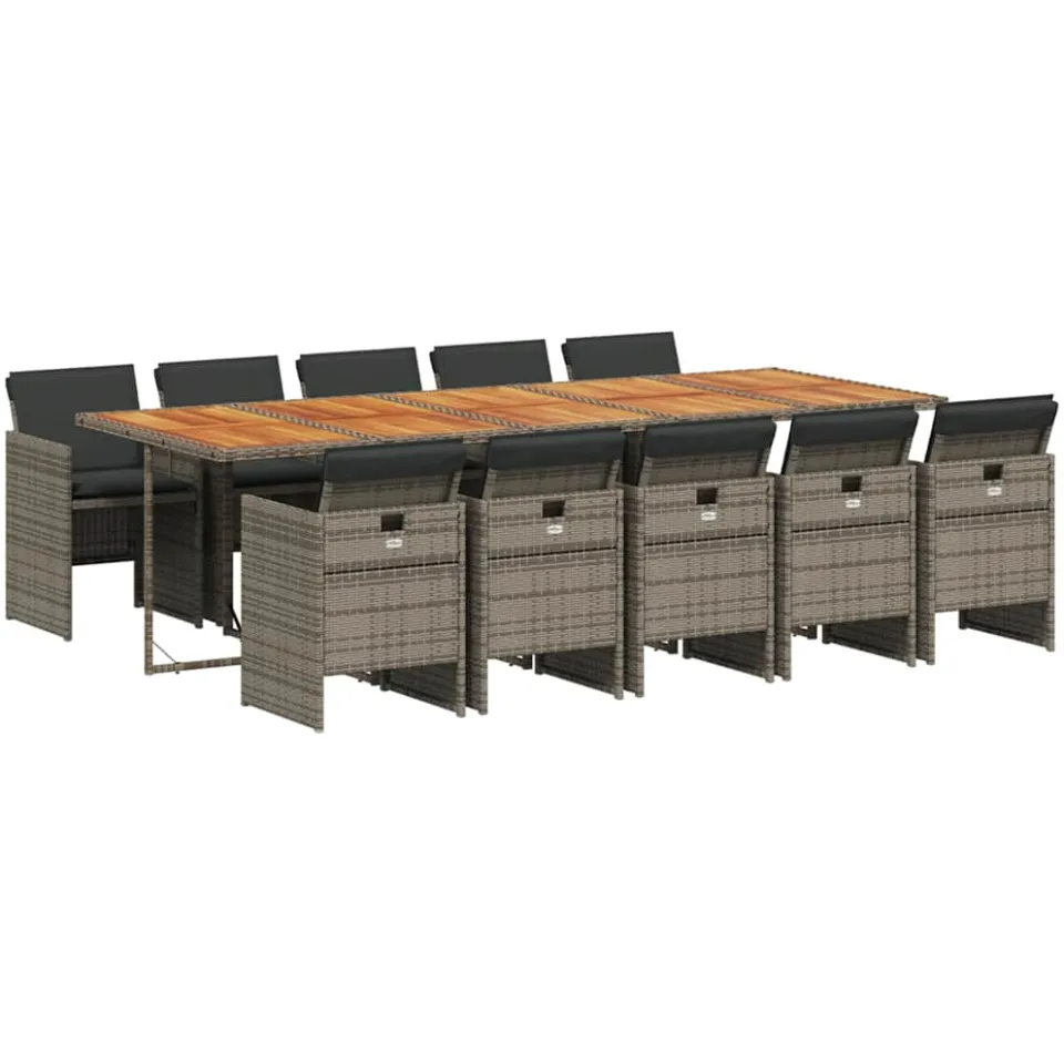 vidaXL 11-delige Tuinset met kussens poly rattan grijs