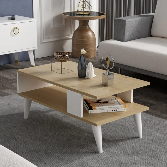en.casa Salontafel Lycksele 40x90x45 cm eiken en wit eikenkleurig en wit