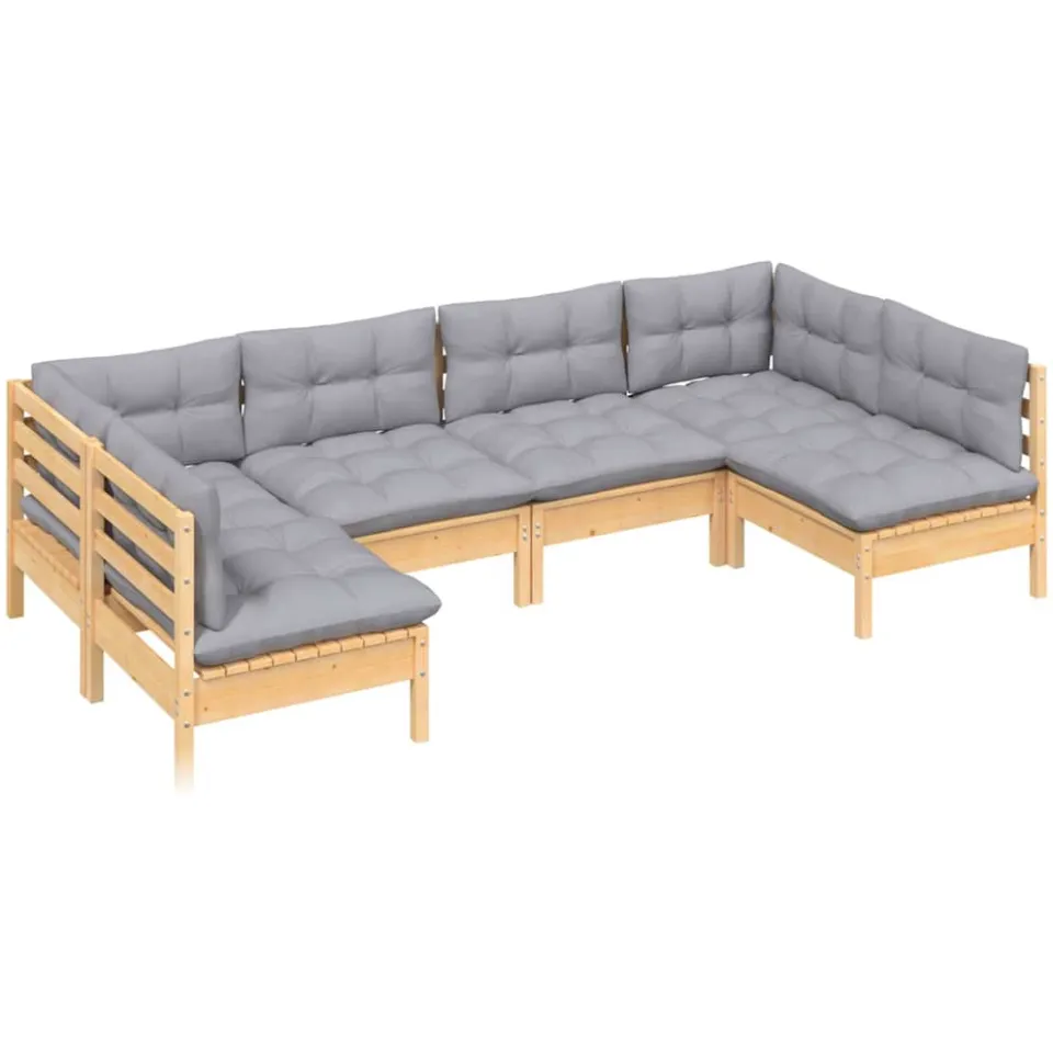 vidaXL 6-delige Loungeset met grijze kussens massief grenenhout Grijs