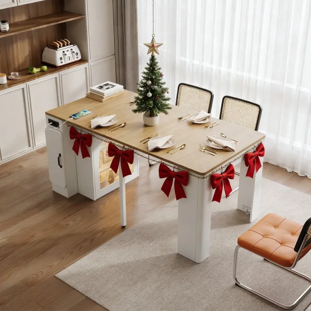 REDOM Eettafel 83 × 39.6~79.6~119.6~149.6 ×77 cm van MDF en glas, uitschuifbaar, modern minimalistisch design Natuurlijk+Wit