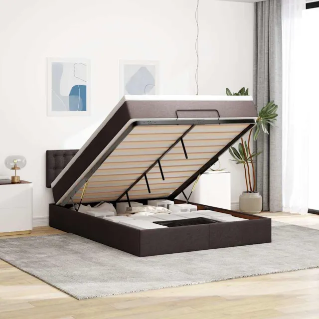 vidaXL Bed poef met matras en LED's 140x190 cm stof donkerbruin bruin