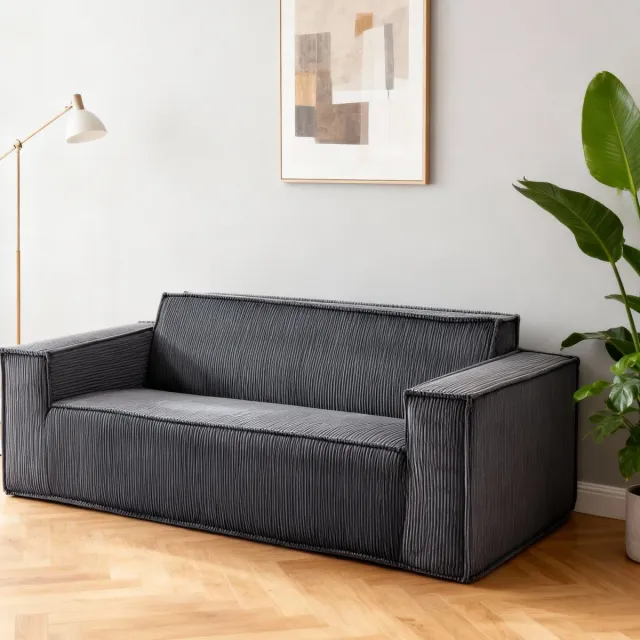 DESMIU Zitbank 2-Zits 178 x 86 x 70 cm - Diepe Zitting Zonder Montage - Voor Woonkamer Appartement En Kantoor - Corduroy Grijs Grey