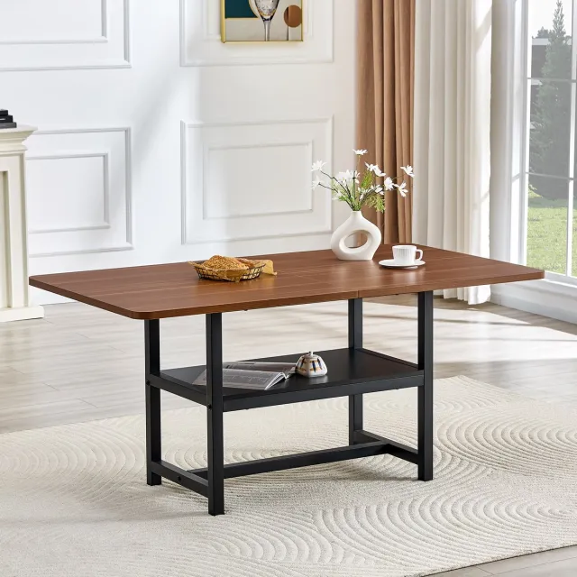 STILVORA Eettafel - Rechthoekig Met Opbergrek - Industrieel Voor Keuken En Eethoek - MDF En Metaal - 160x90x76 Cm - Zwart En Walnootkleur