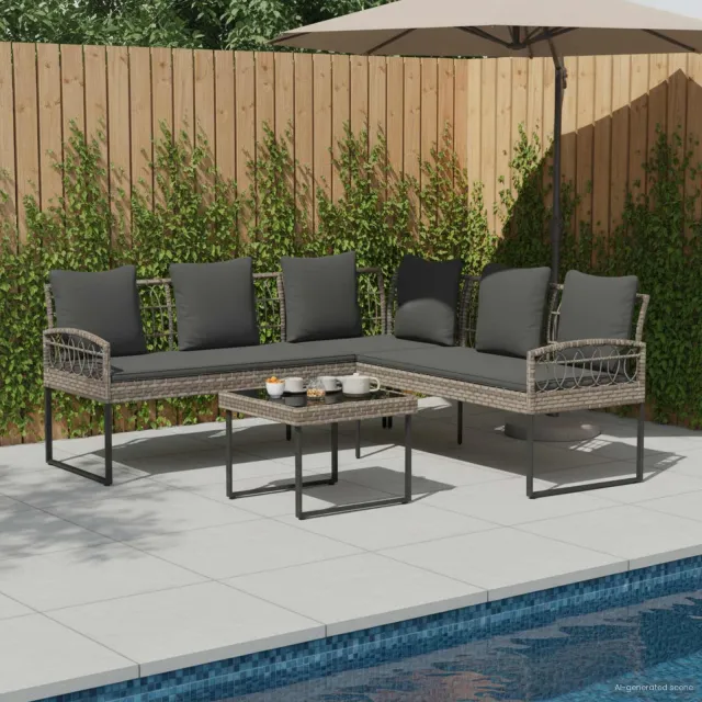 vidaXL Tuinbankenset 2 st Grijs Poly Rattan Staal, foto 2