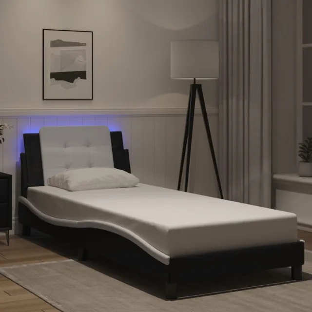 vidaXL Bedframe met LED zonder matras "Zadar" zwart en wit 90x190 cm