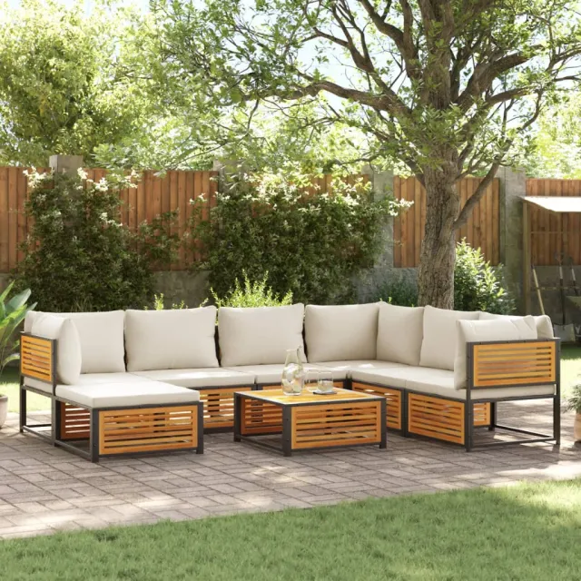 vidaXL 8-delige Loungeset met kussens massief acaciahout bruin, foto 2