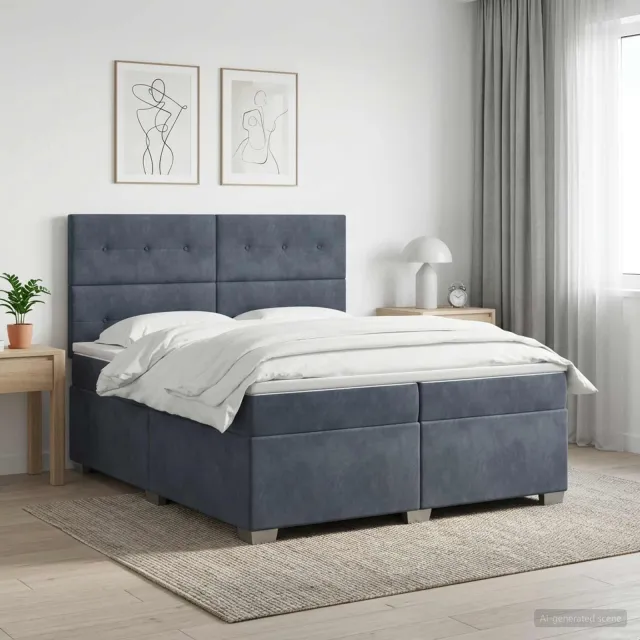 vidaXL Boxspringbed met matras Donkergrijs 200 x 200 cm Fluweel