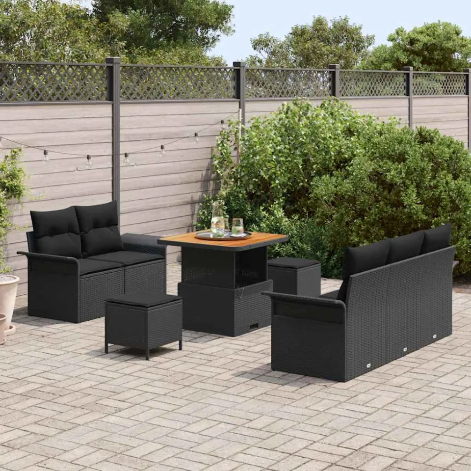 vidaXL Tuinbankenset 8 st Zwart poly rattan, foto 3