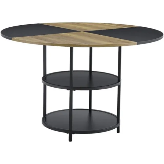 MAZAZU Eettafel Rond - Ronde Keukentafel met Opbergvak - Bruin/Zwart - 120 x 120 x 75 cm