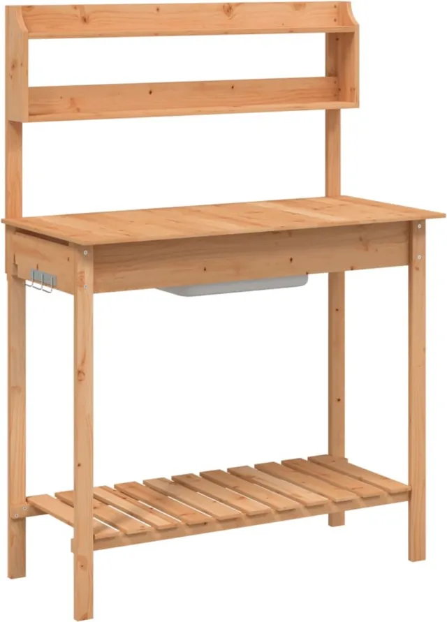 vidaXL Oppottafel - met - spoelbak - 147,5x44x139,5 - cm - vurenhout - bruin Donkerbruin
