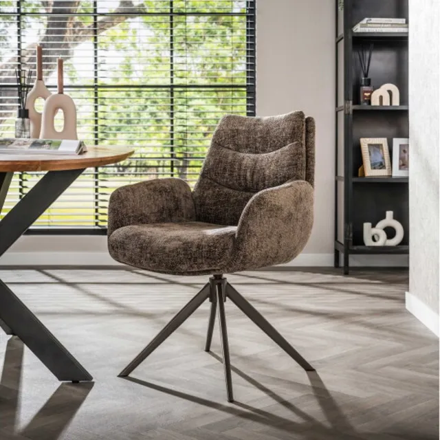 Meubelplaats Eetkamerstoel Lounge draaibaar 360° - Hoven taupe - frame bruin - eetkamerstoelen set van 2