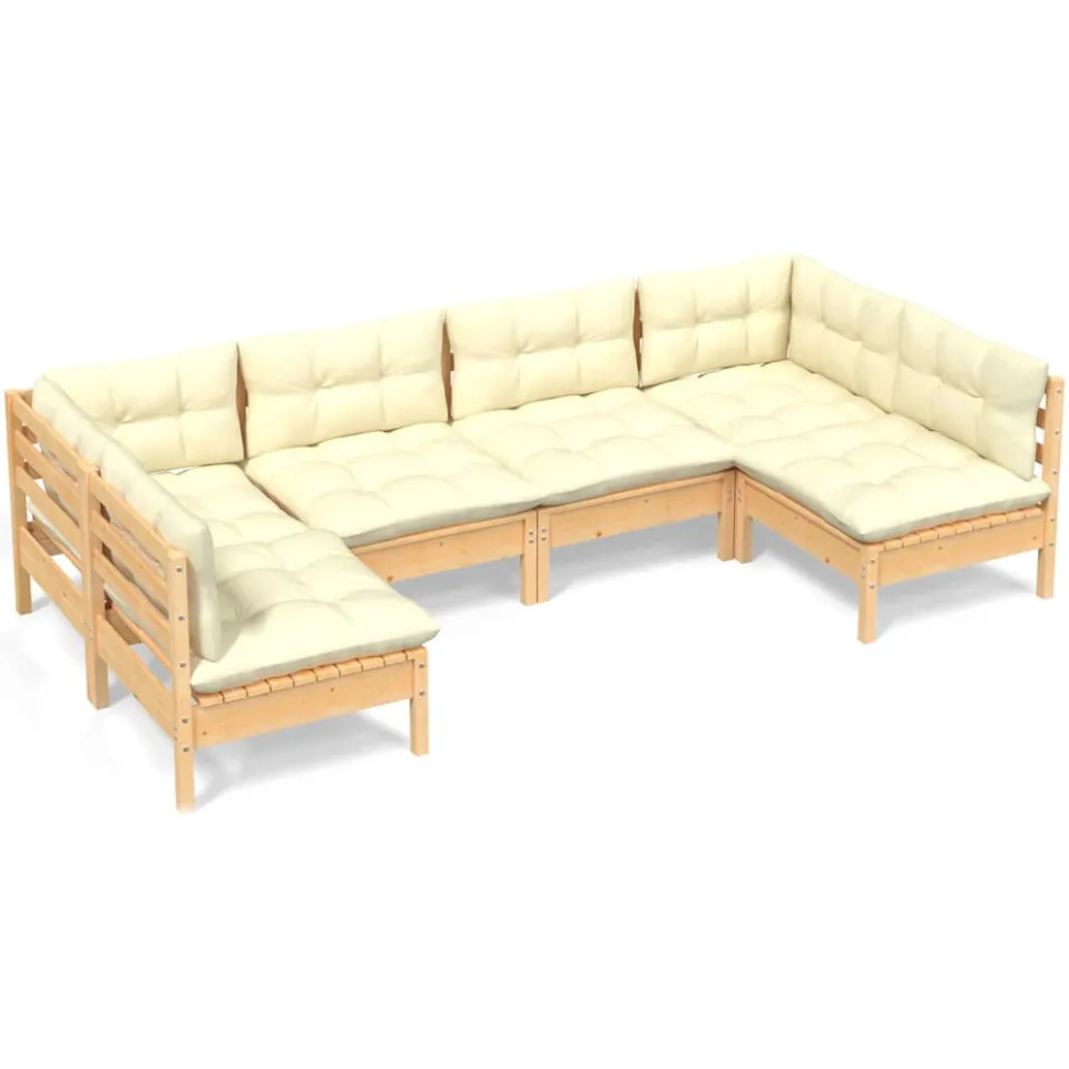 vidaXL 6-delige Loungeset met crèmekleurige kussens massief grenenhout, foto 4