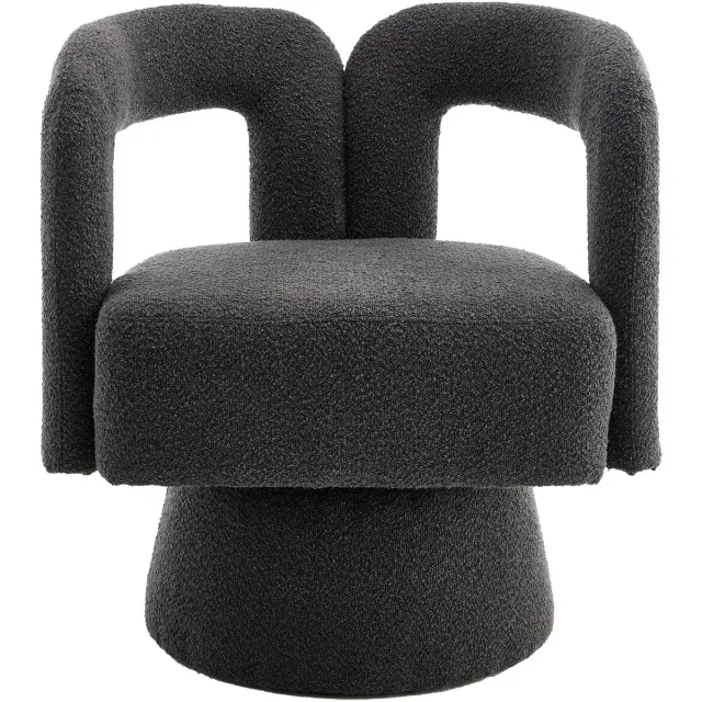 MUVANO 360 graden draaibare fauteuil - donkergrijze bouclé accentstoel - comfortabele zitting - 67x55x74cm - draaibaar - voor woonkamer donkergrijs