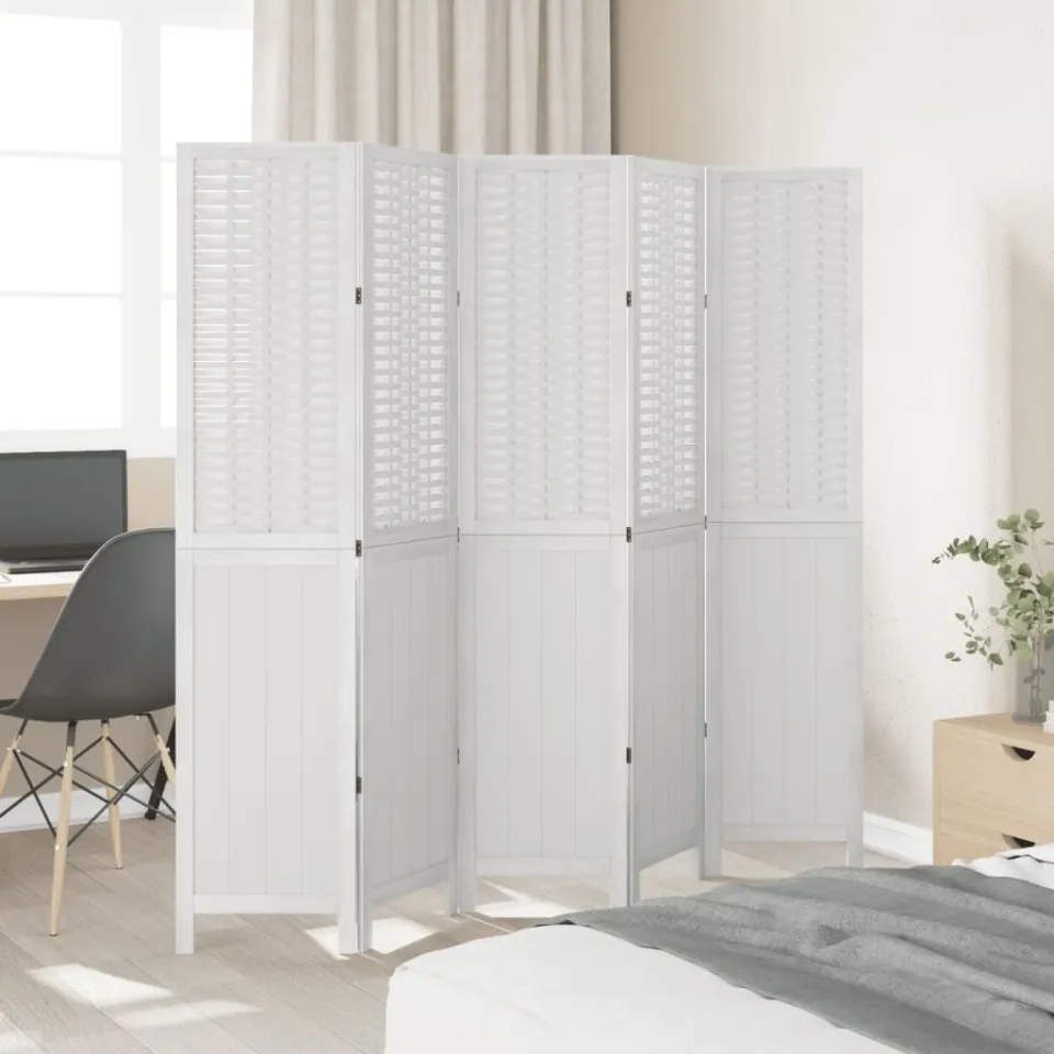 vidaXL Kamerscherm met 5 panelen massief paulowniahout wit, foto 3
