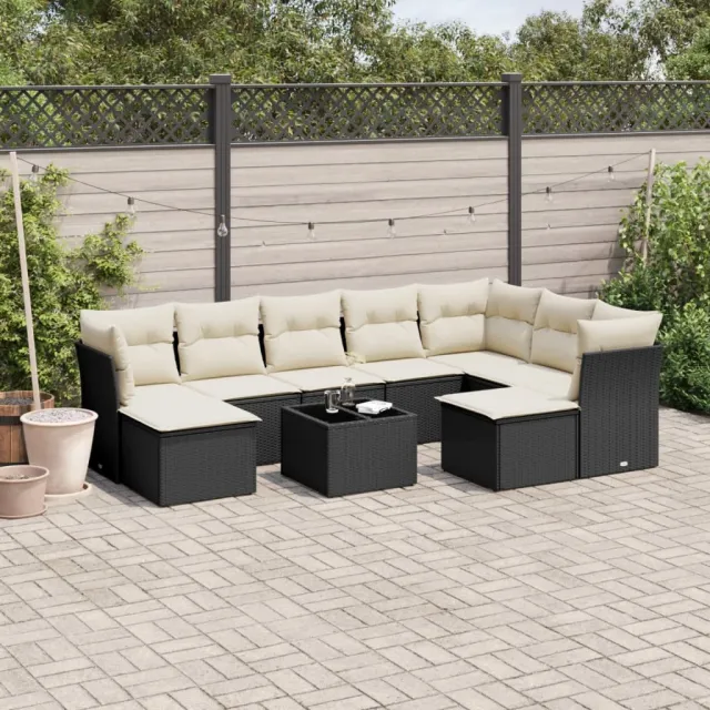 vidaXL 10-delige Loungeset met kussens poly rattan zwart, foto 2