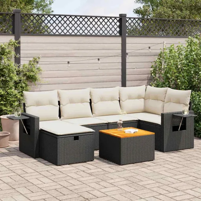 vidaXL 7-delige Loungeset met kussens poly rattan zwart, foto 2
