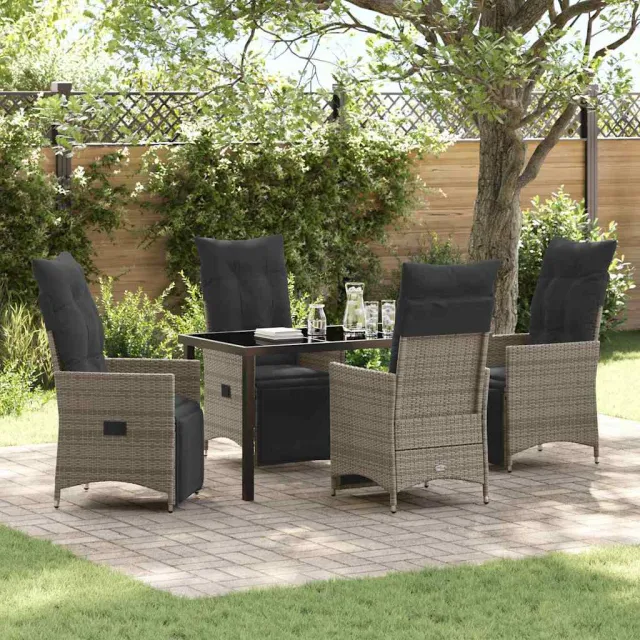 vidaXL Tuin eettafelset 5 st Grijs poly rattan, foto 2