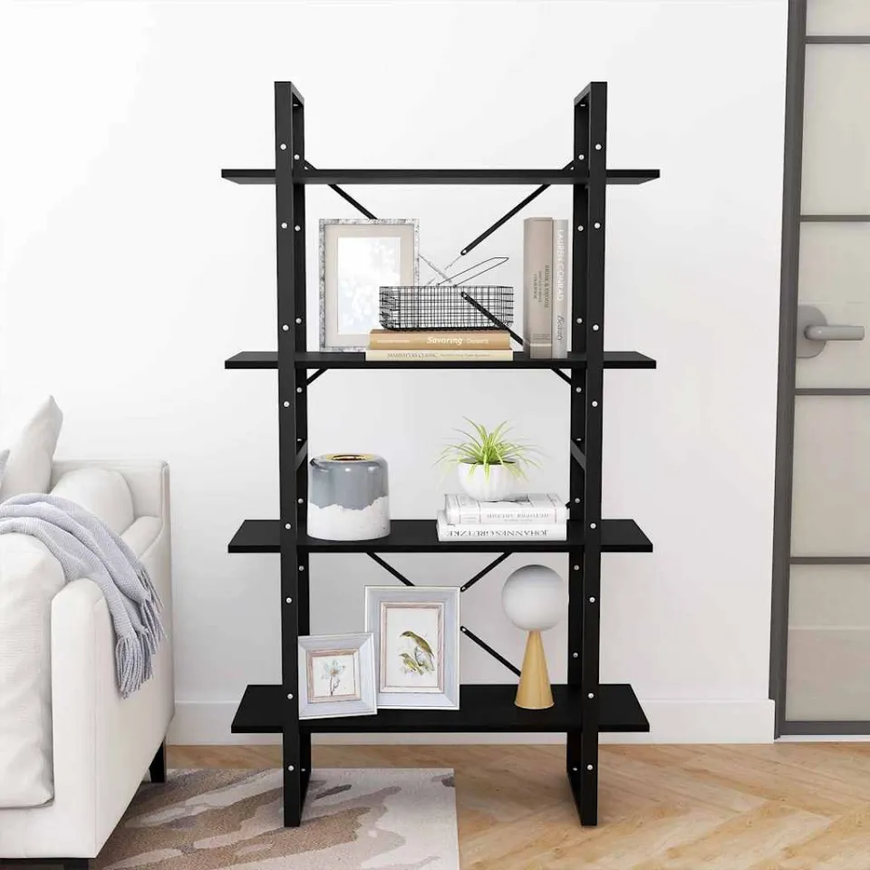 vidaXL Boekenkast met 4 schappen 80x30x140 cm massief grenenhout zwart, foto 3