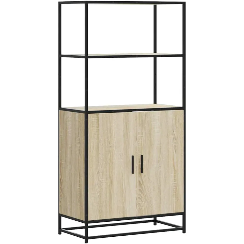 vidaXL Hoge kast 68x35x139 cm bewerkt hout en metaal zwart, foto 3