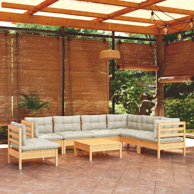 vidaXL 8-delige Loungeset met crèmekleurige kussens massief grenenhout, foto 2