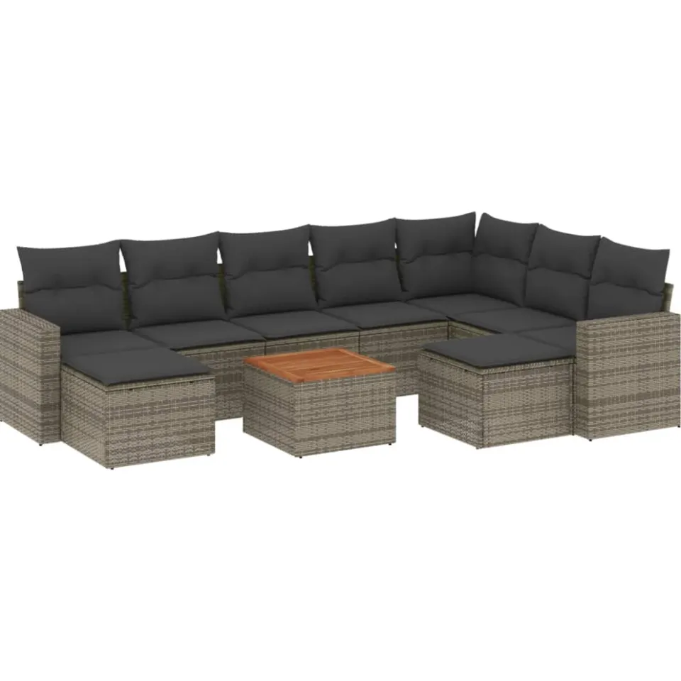 vidaXL 10-delige Loungeset met kussens poly rattan grijs, foto 3