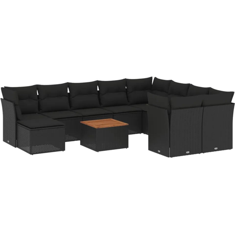 vidaXL 11-delige Loungeset met kussens poly rattan zwart, foto 3