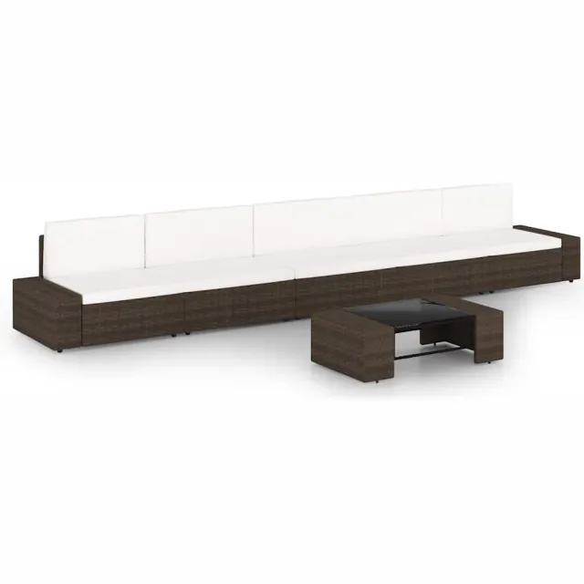 vidaXL 6-delige Loungeset met kussens poly rattan bruin, foto 2